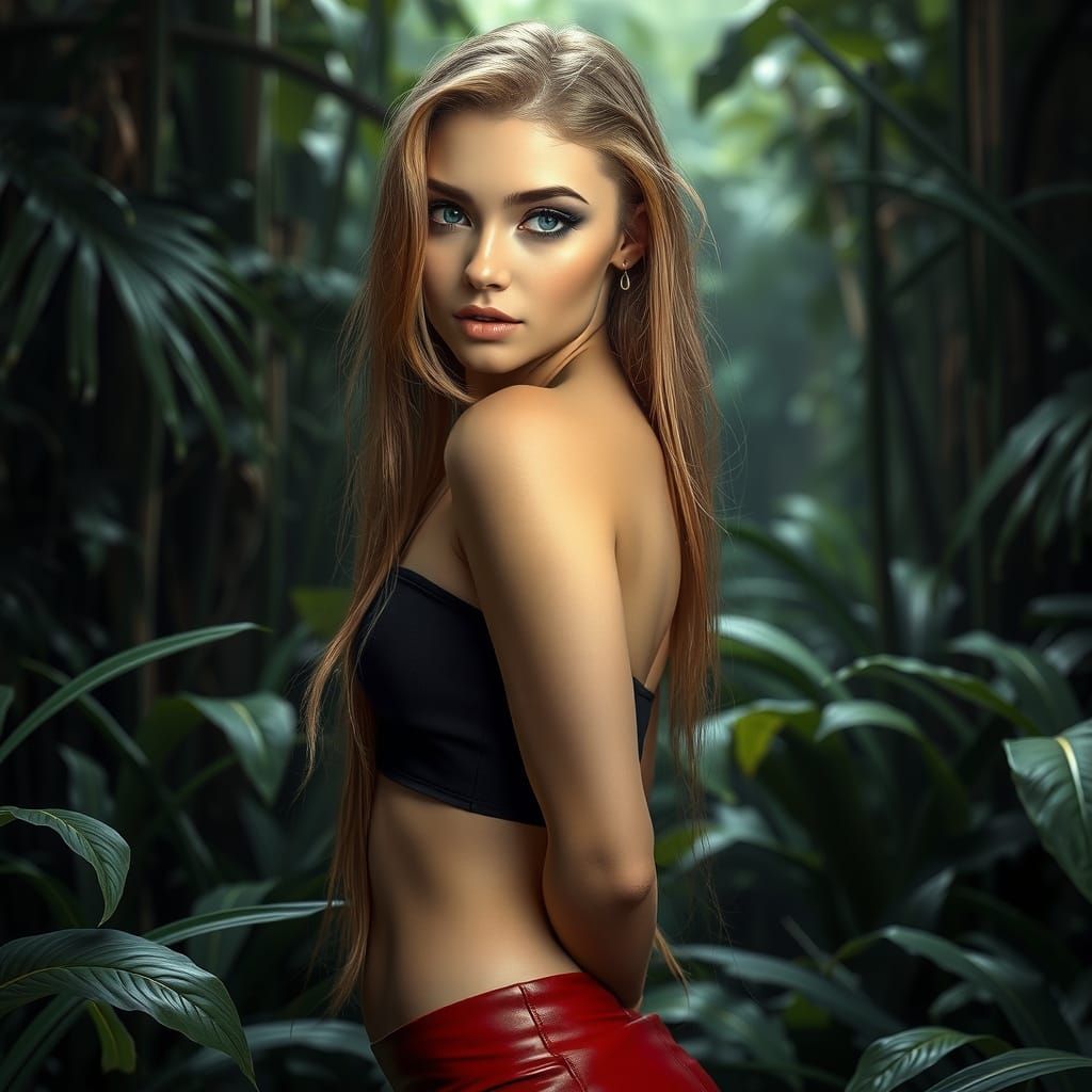 Glamour Model in Tropical Rainforest, Fashion Photography