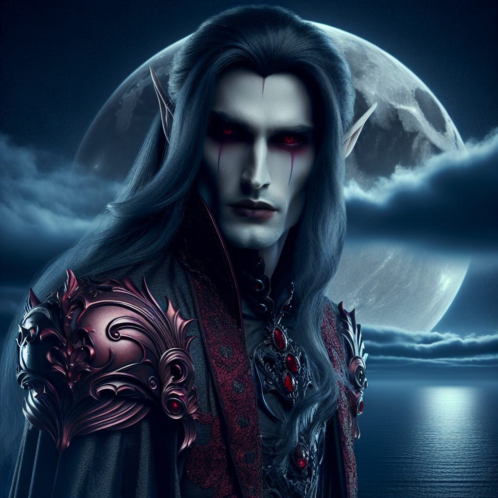 Moonlit Vampire Lord on Darkened Cliff