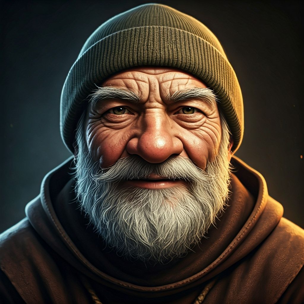 Grizzled Gnome Monk Portrait: Detailed Linework Art