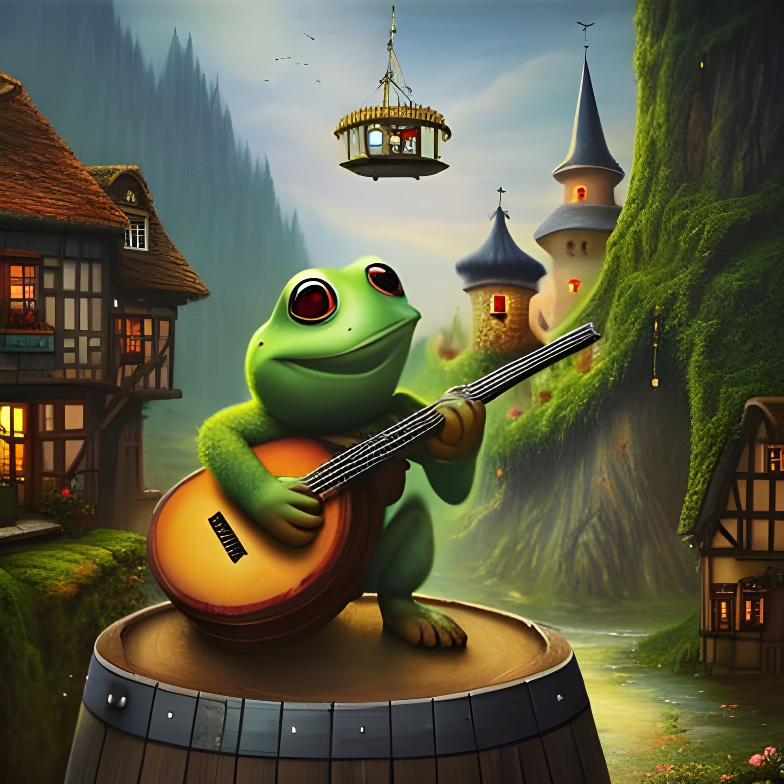 Frog Plays Banjo in Fairytale Village