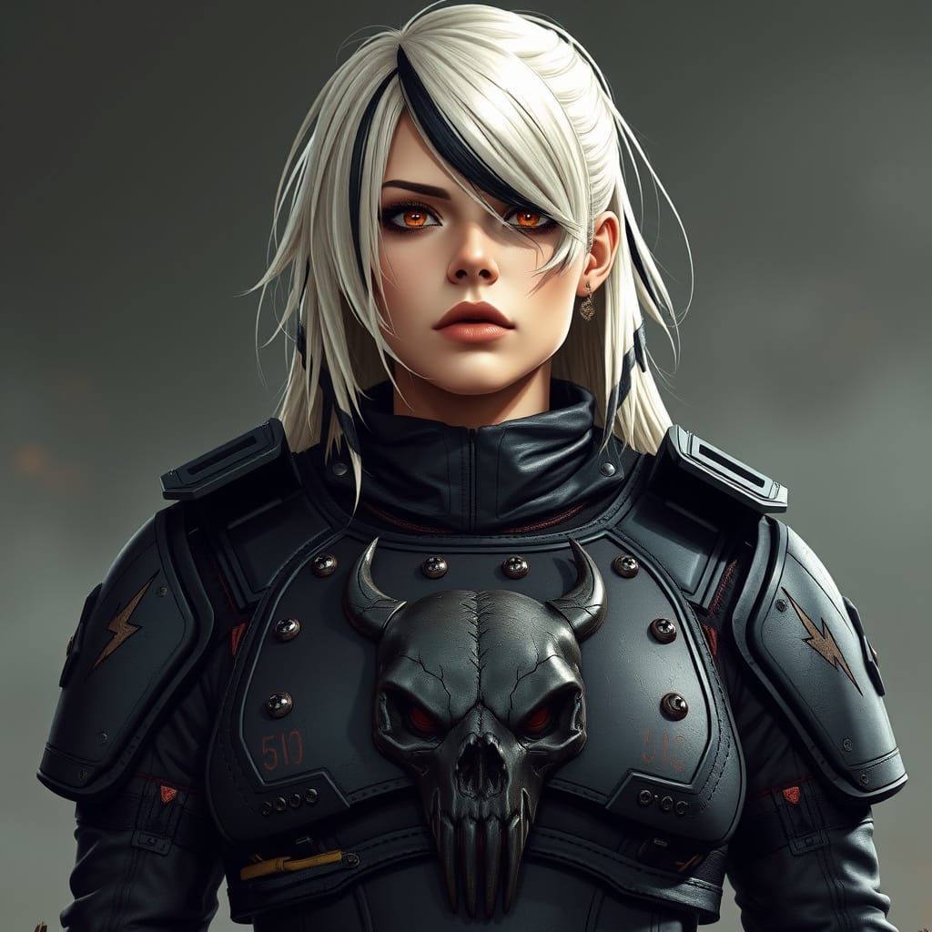 Armored Woman with Skull Relief, in Concept Art Style