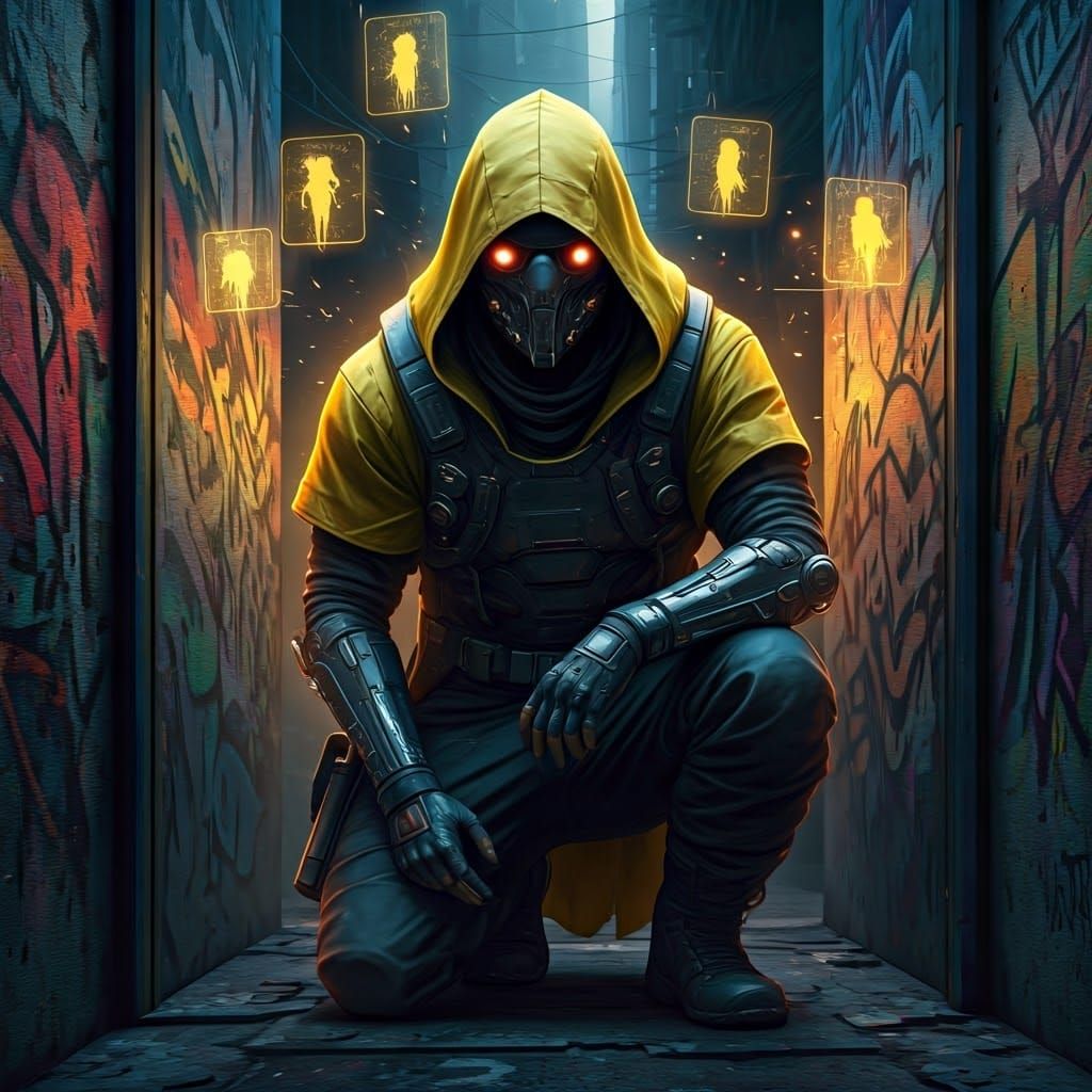 Cyberpunk Netrunner in Graffiti-Lined Favela