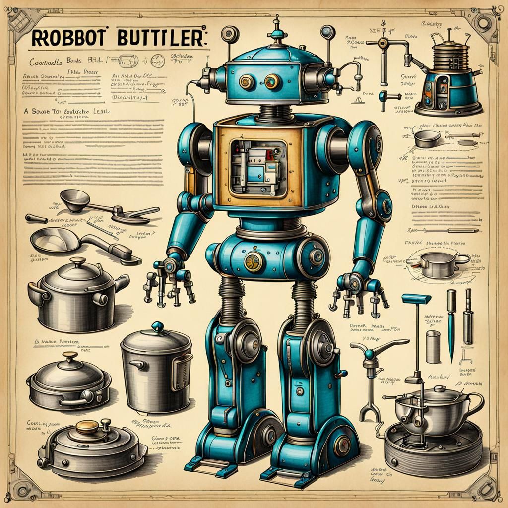 Robot Butler: Detailed Construction Plan on Parchment