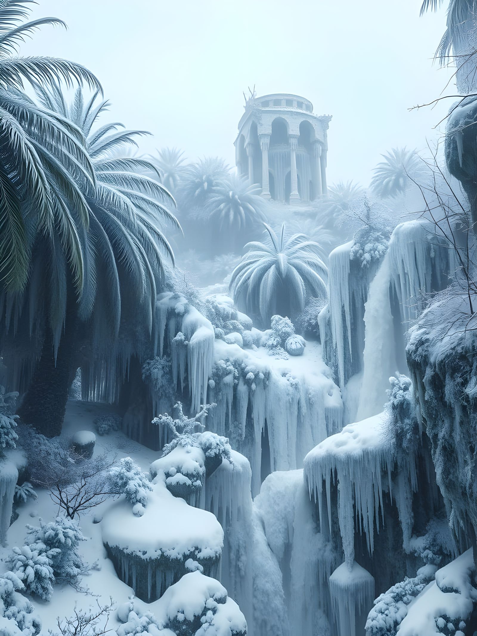 Frozen Jungle Ruins in Dystopian Climate Catastrophe