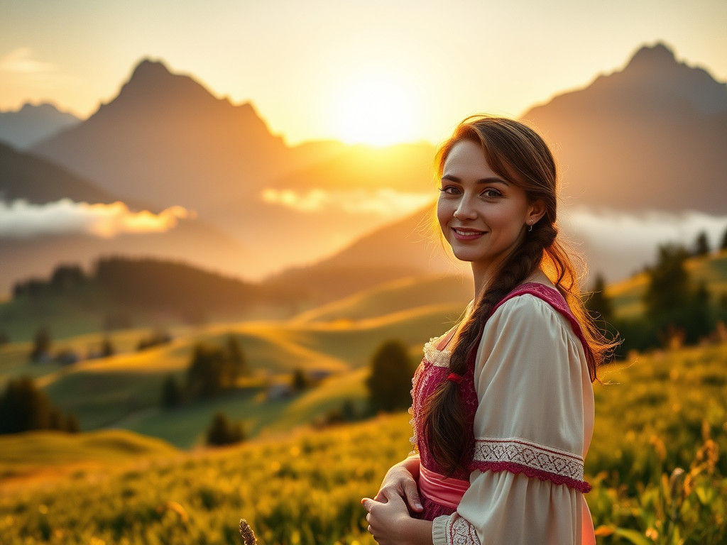 Serene Swiss Woman in Bernese Oberland Meadow