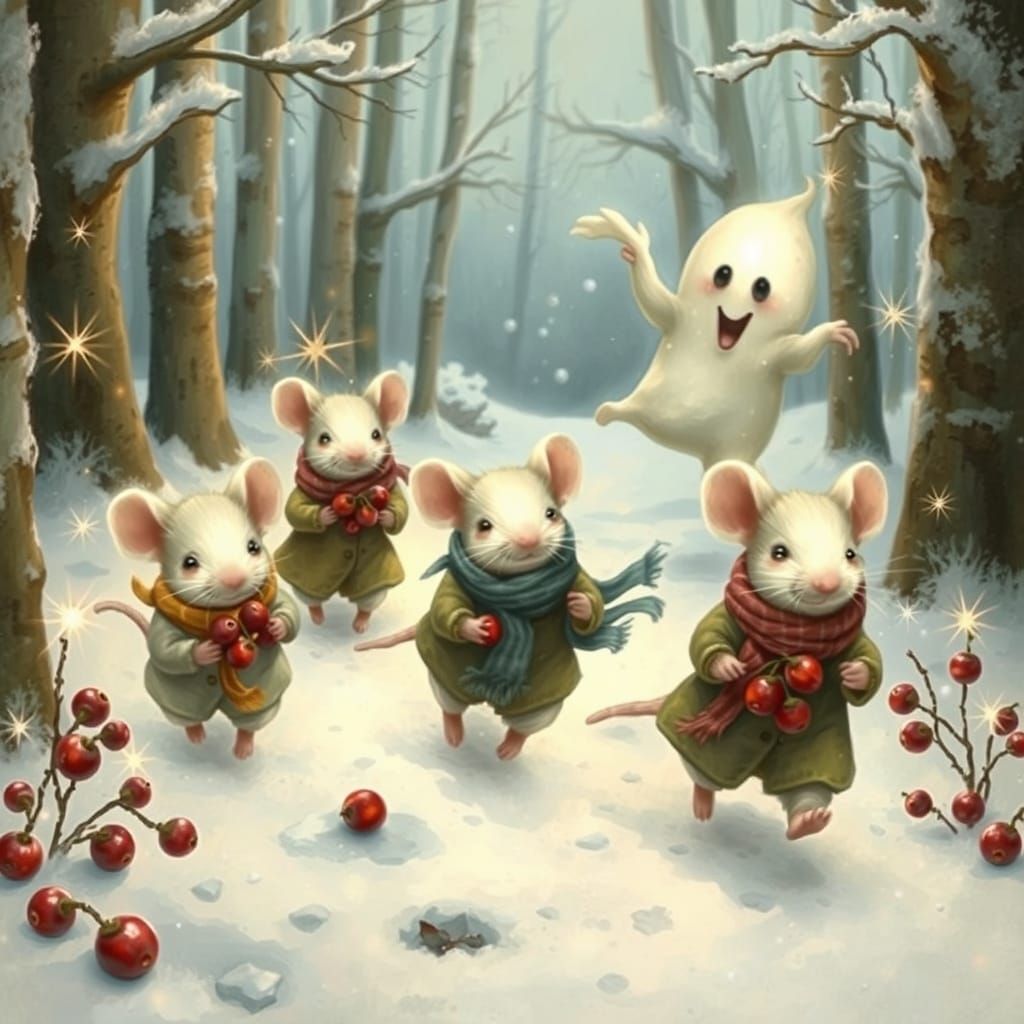 Mice and Ghost Adventure in Winter Forest