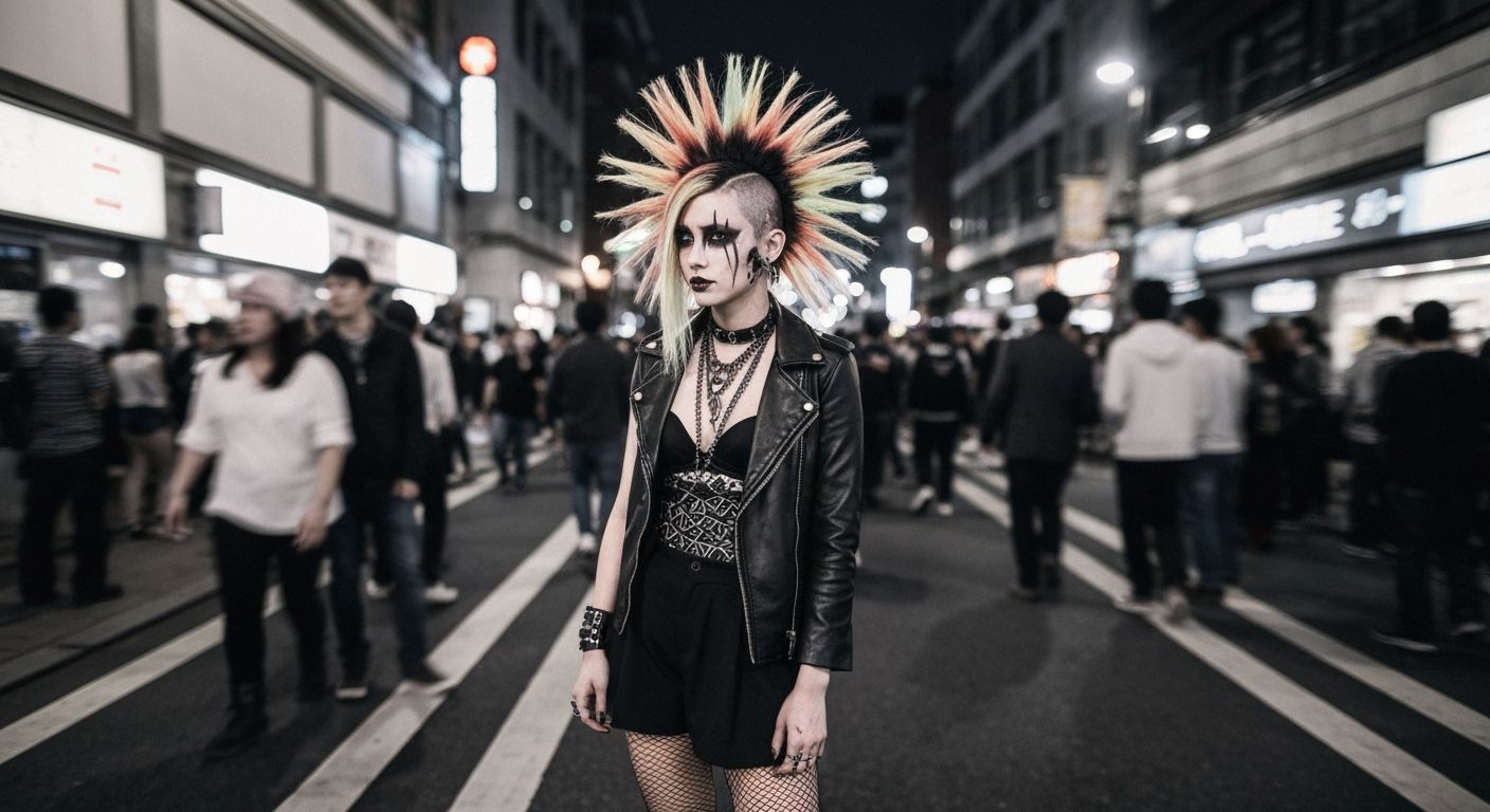 Energetic Punk Gyaru Girl in Cyberpunk Style
