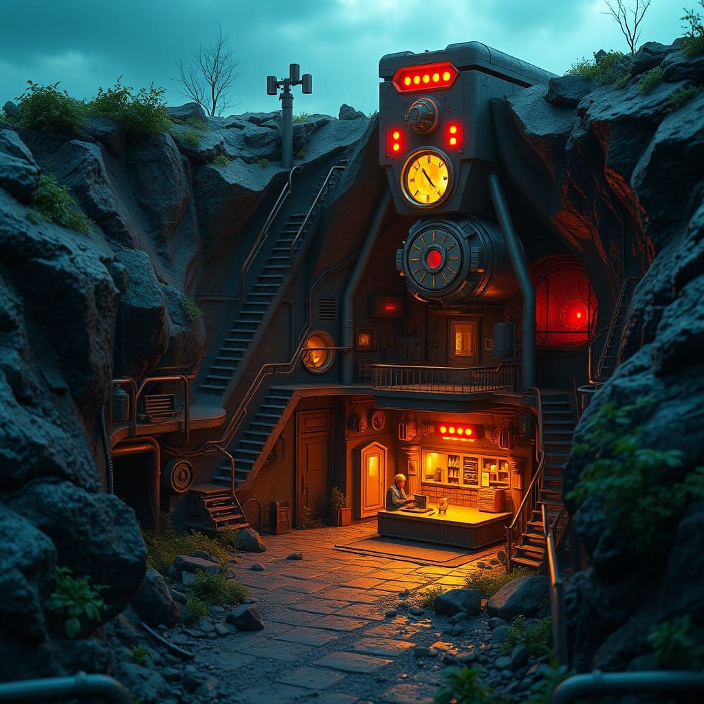 Steampunk Fallout Shelter in Hyperrealistic Detail