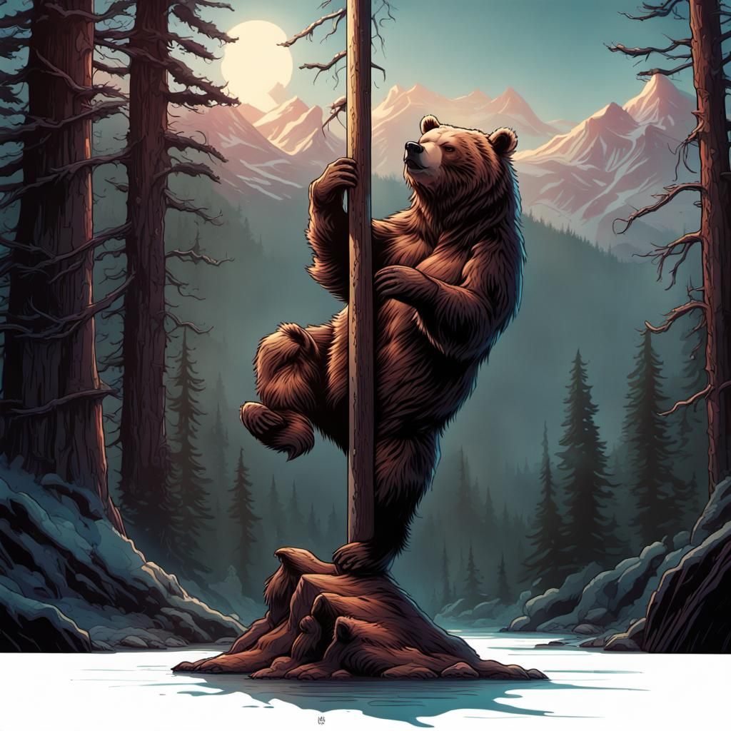 A grizzly bear pole dancing high resolution realistic skin s...