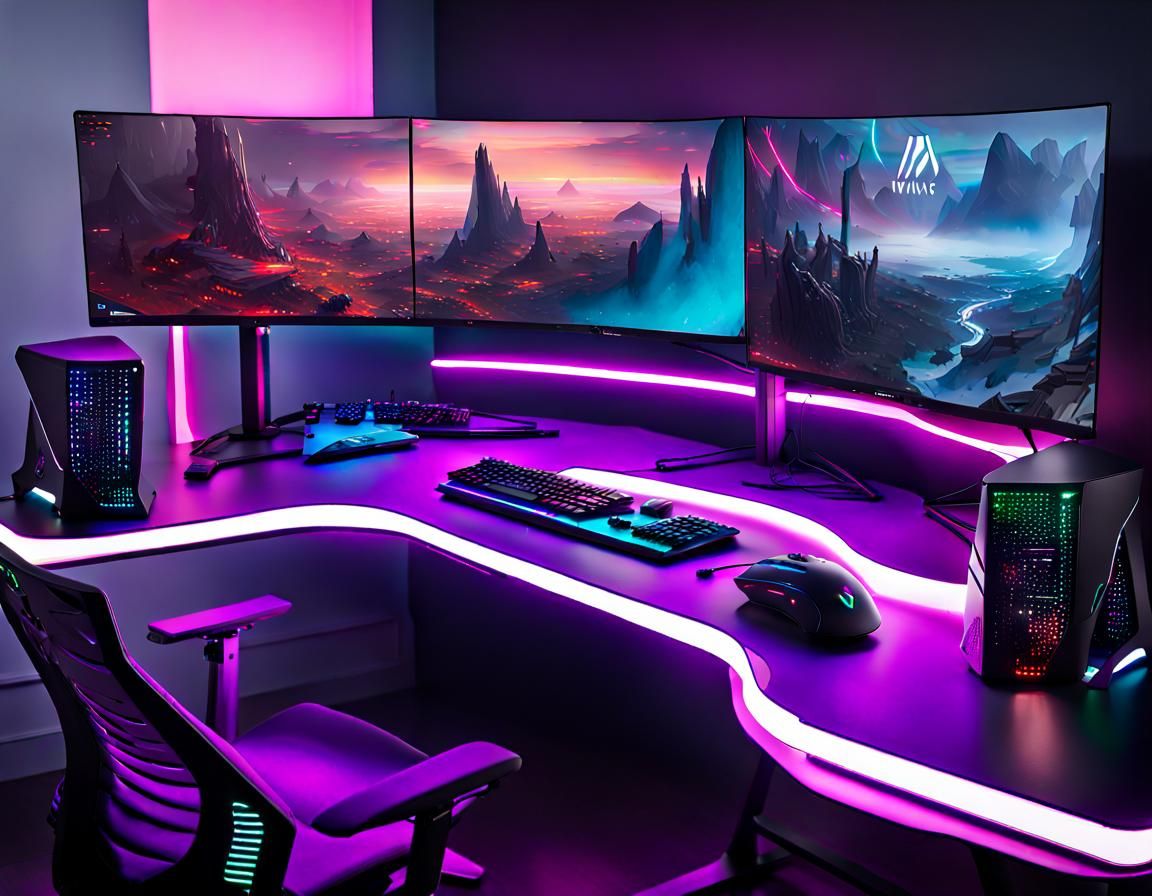 Futuristic RGB Gaming Setup with Triple Monitors
