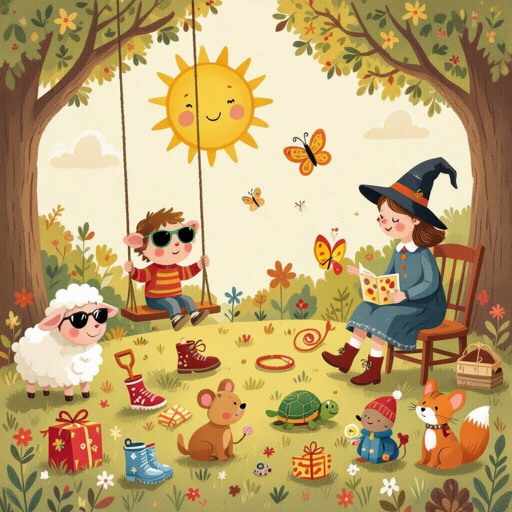 Playful Hidden Object Scene in Children's Book Style