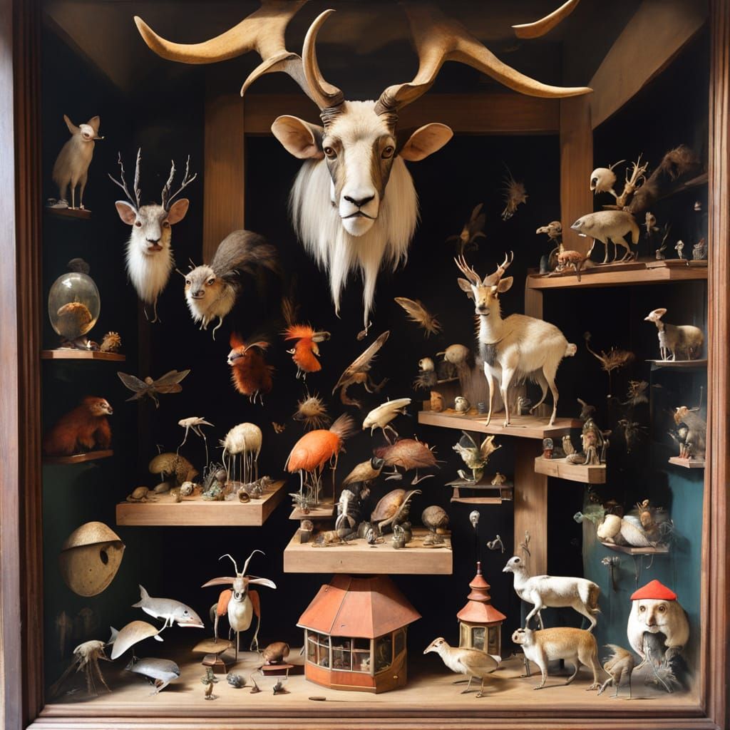 A Haunting Wunderkammer in Cyberpunk Oil Painting