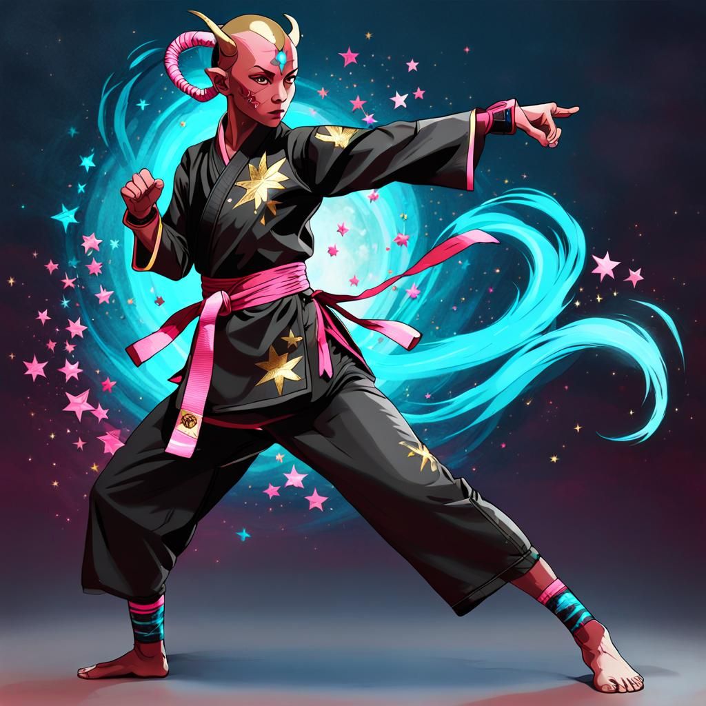 Tiefling Monk in Dynamic Anime Style