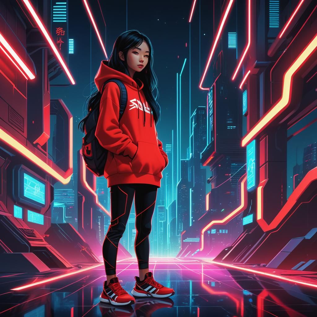 Musa in Sci-Fi Setting with Neon Accents