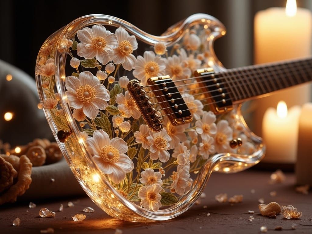Ethereal Floral Acrylic Guitar in Soft Candlelight