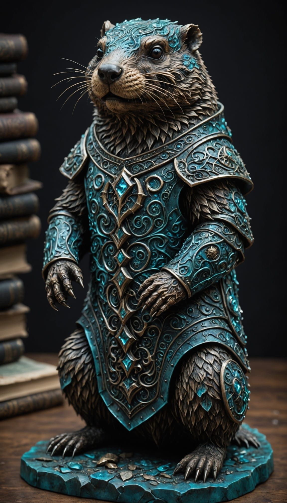 Demonic Groundhog Sculpture in Ethereal Armor