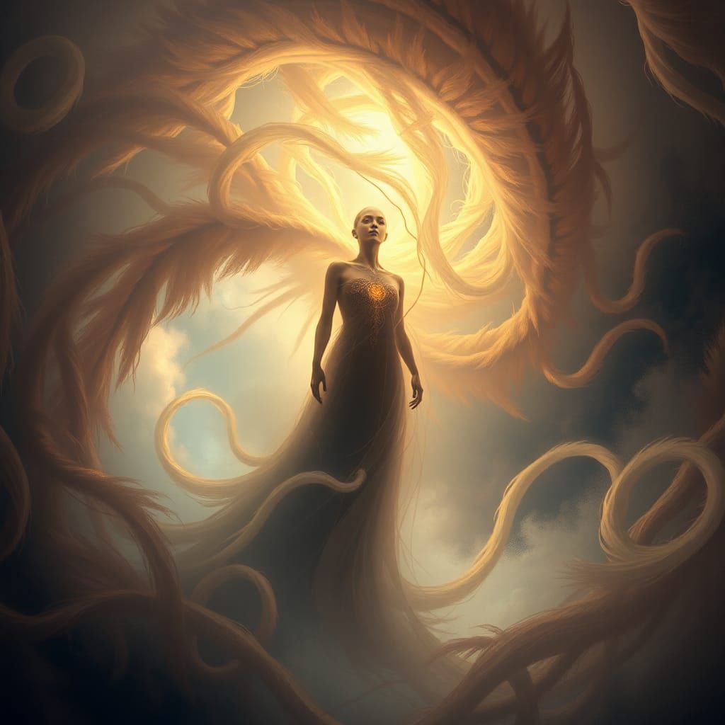 Ethereal Figure in Dreamscape: Surreal Futuristic Art