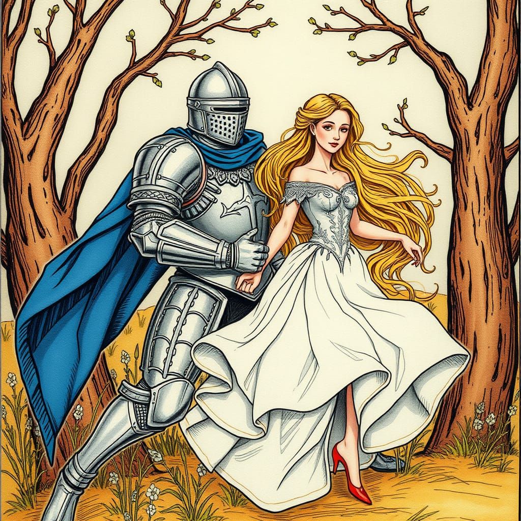 Chivalrous Knight Rescues Delicate Maiden in Whimsical Medie...