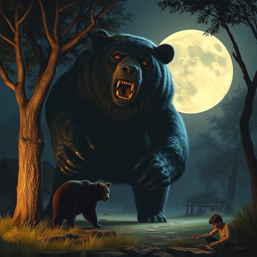 Menacing Nandi Bear Under Full Moon