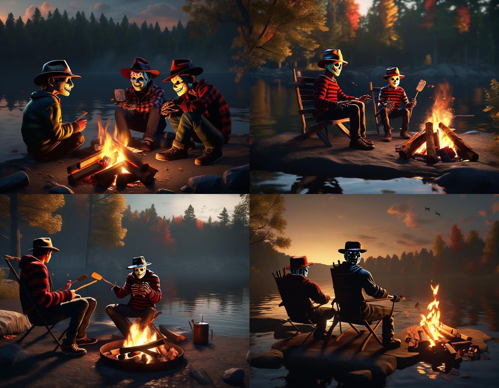 Jason and Freddy Krueger Making S'mores