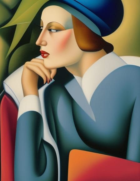 Woman in Car, Tamara Lempicka Style Painting