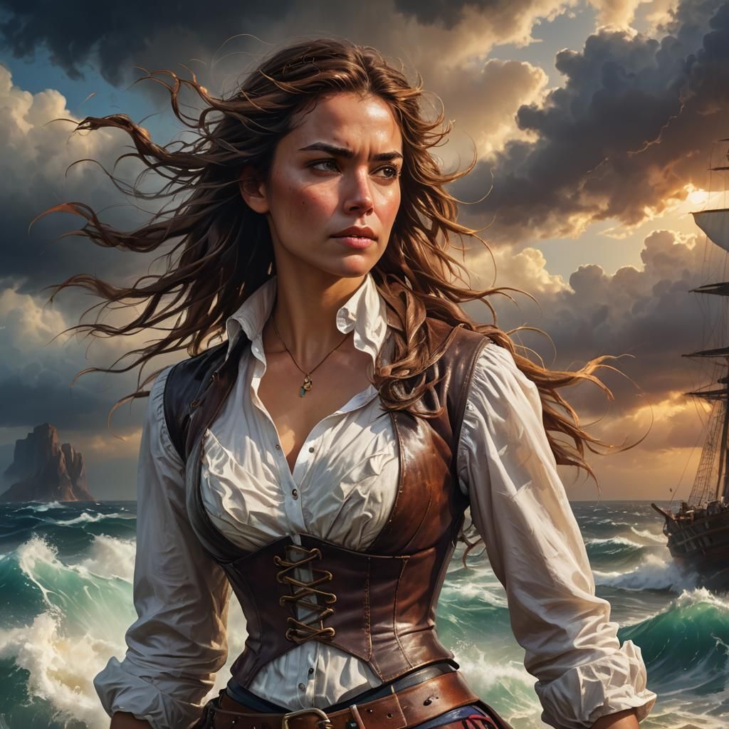 Pirate Ship Woman in Hyperrealistic Style