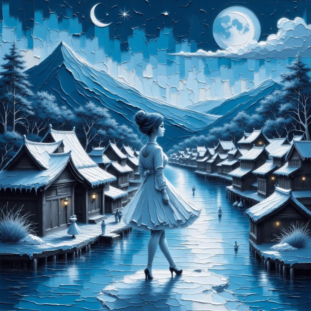 Lunar New Year Lanterns Over Snowy Village