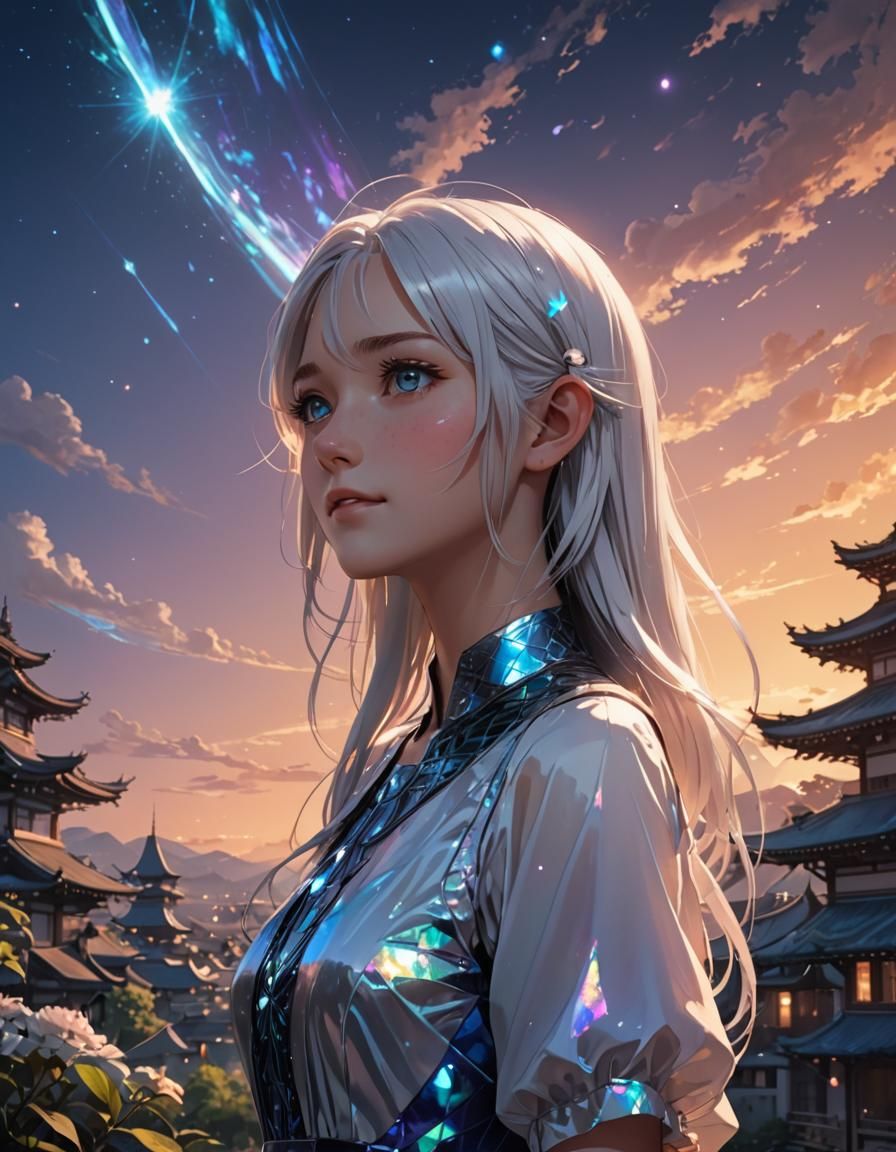 Girl in Iridescent Dress, Anime Style