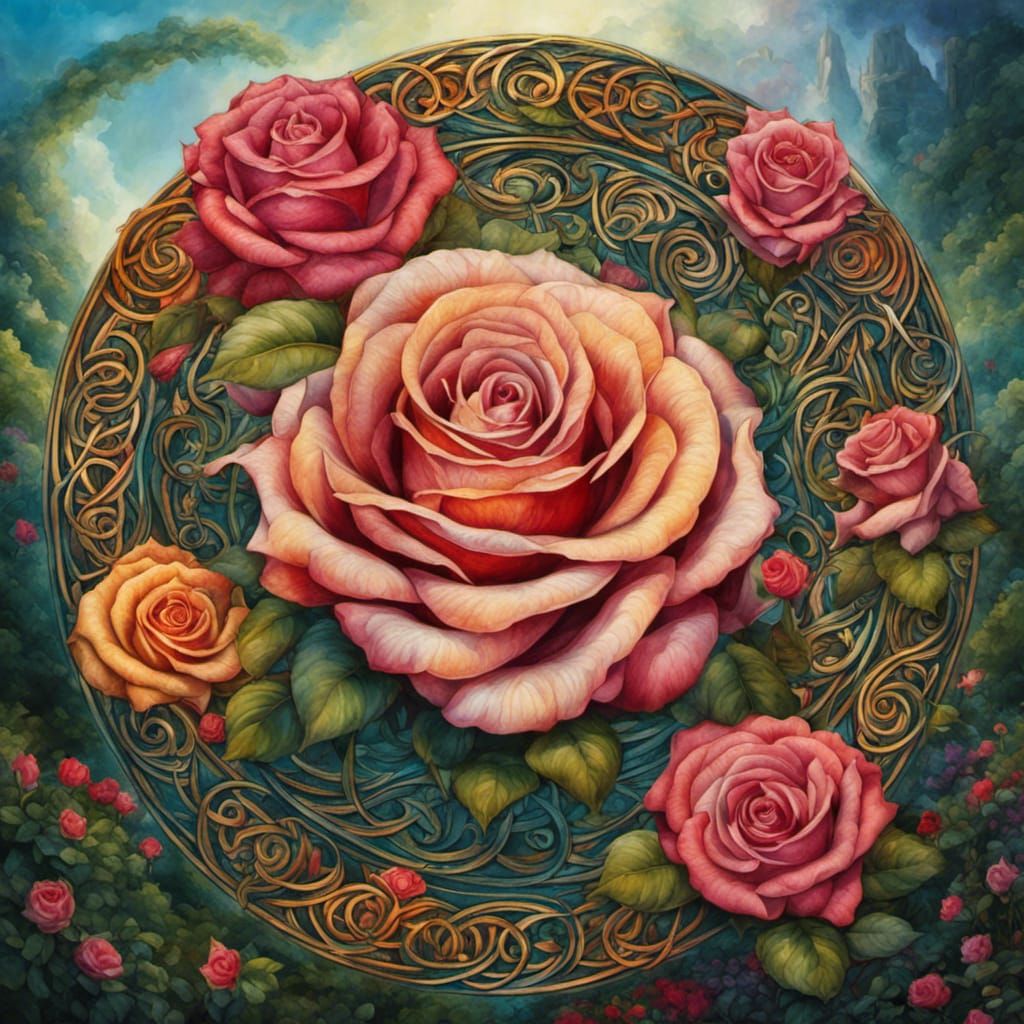 Celtic Knotwork Roses in Fantasy Watercolor Style