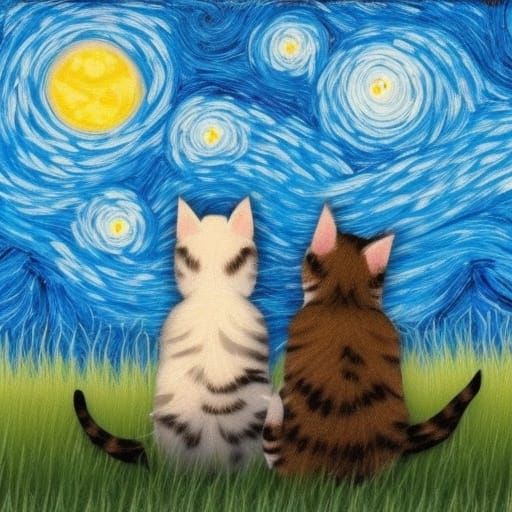 Kittens Stargazing on a Starry Night
