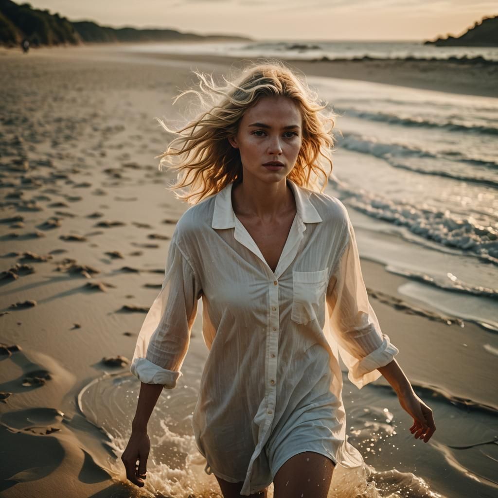 Fairy Woman Bathed in Sunset Light