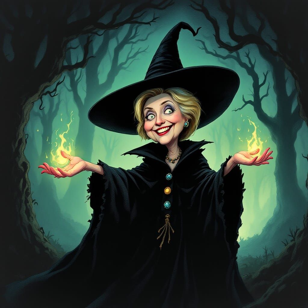 Hillary Clinton as Mysterious Sorceress in Tim Burton-Inspir...