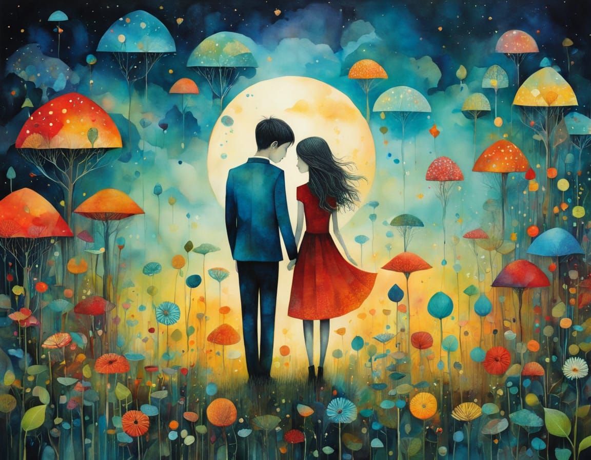 Whimsical Surreal Landscape in Intricately Detailed Cubist S...