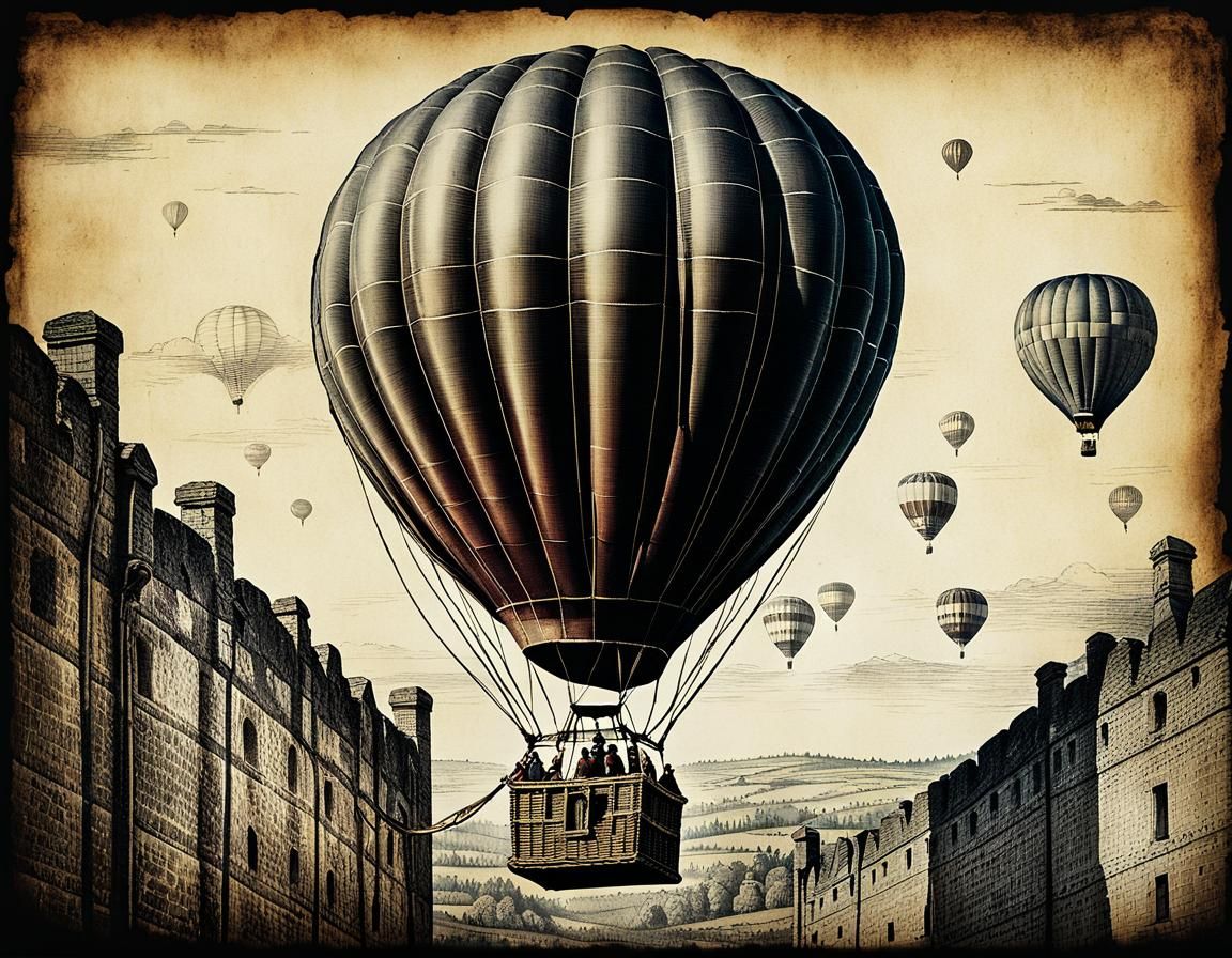 Hyperdetailed Ink Drawing of Hot Air Balloon