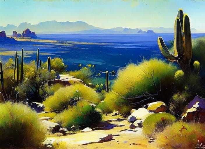 Colorful Cactus Landscape in Dark Fantasy Style
