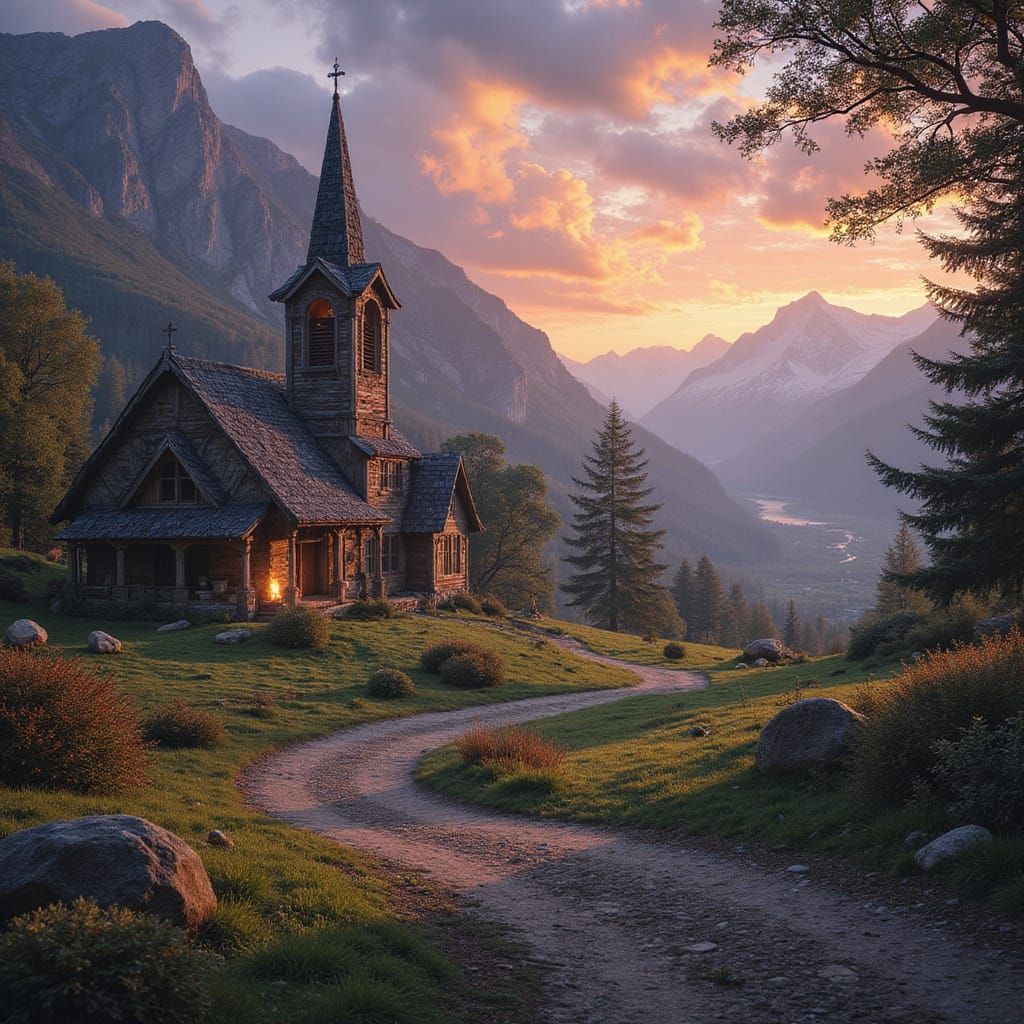 Fantasy Village with Wooden Architecture in Highlands