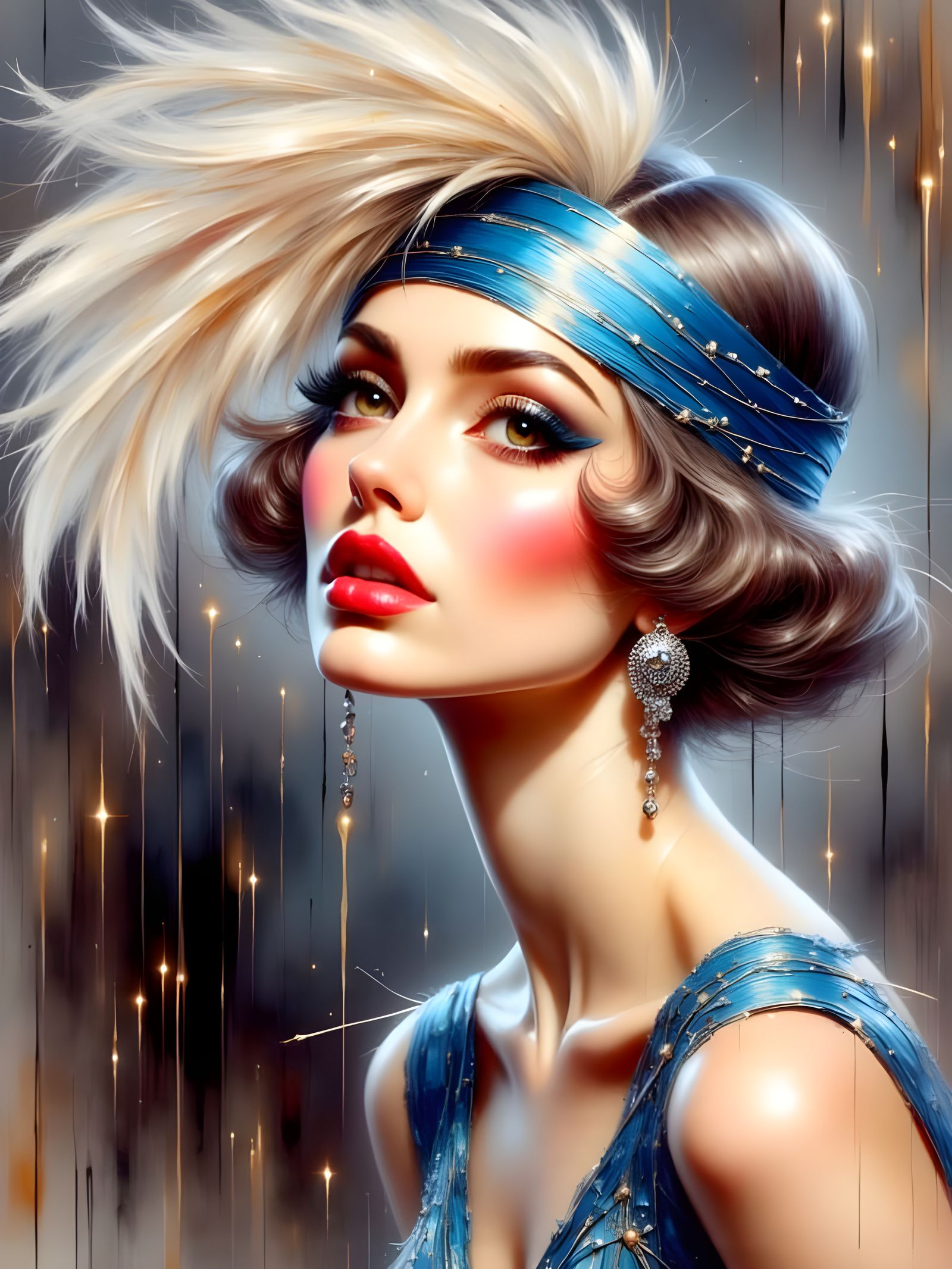 1920s Flapper Caricature in Art Deco Style