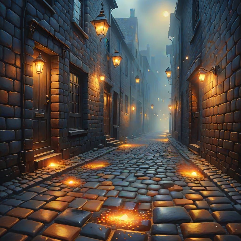 Surreal Cobblestone Phenomenon in Oil Painting Style
