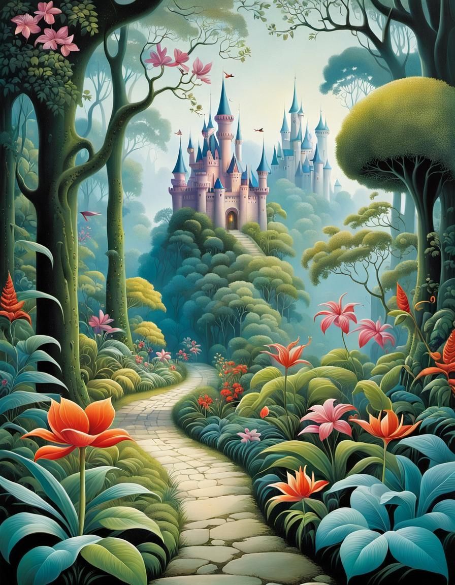 Enchanted Forest Path with Fairytale Castle