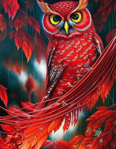 Chibi Red Owl Portrait in Detailed Japanese Art Style