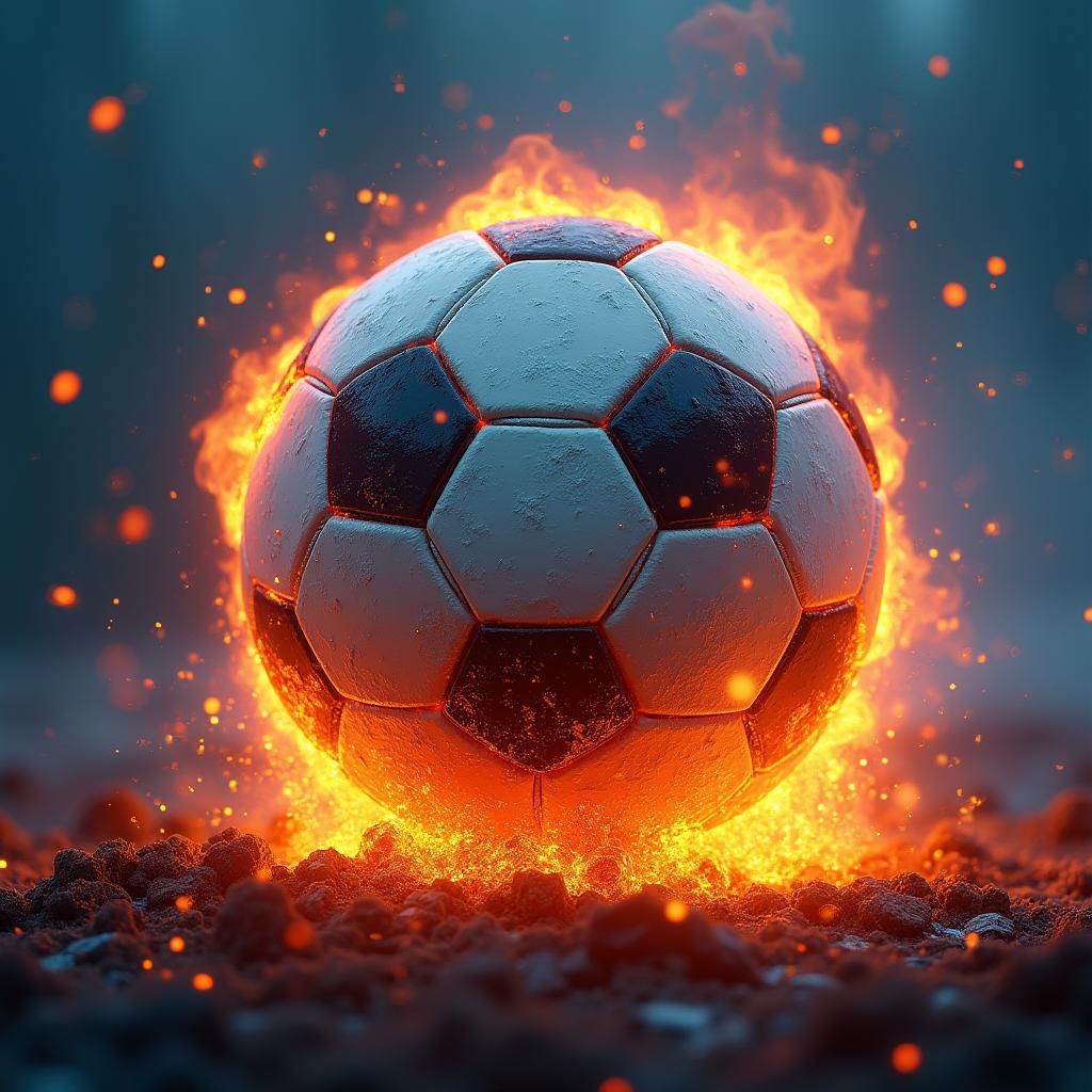 Fiery Soccer Ball in a Dark Fantasy Style