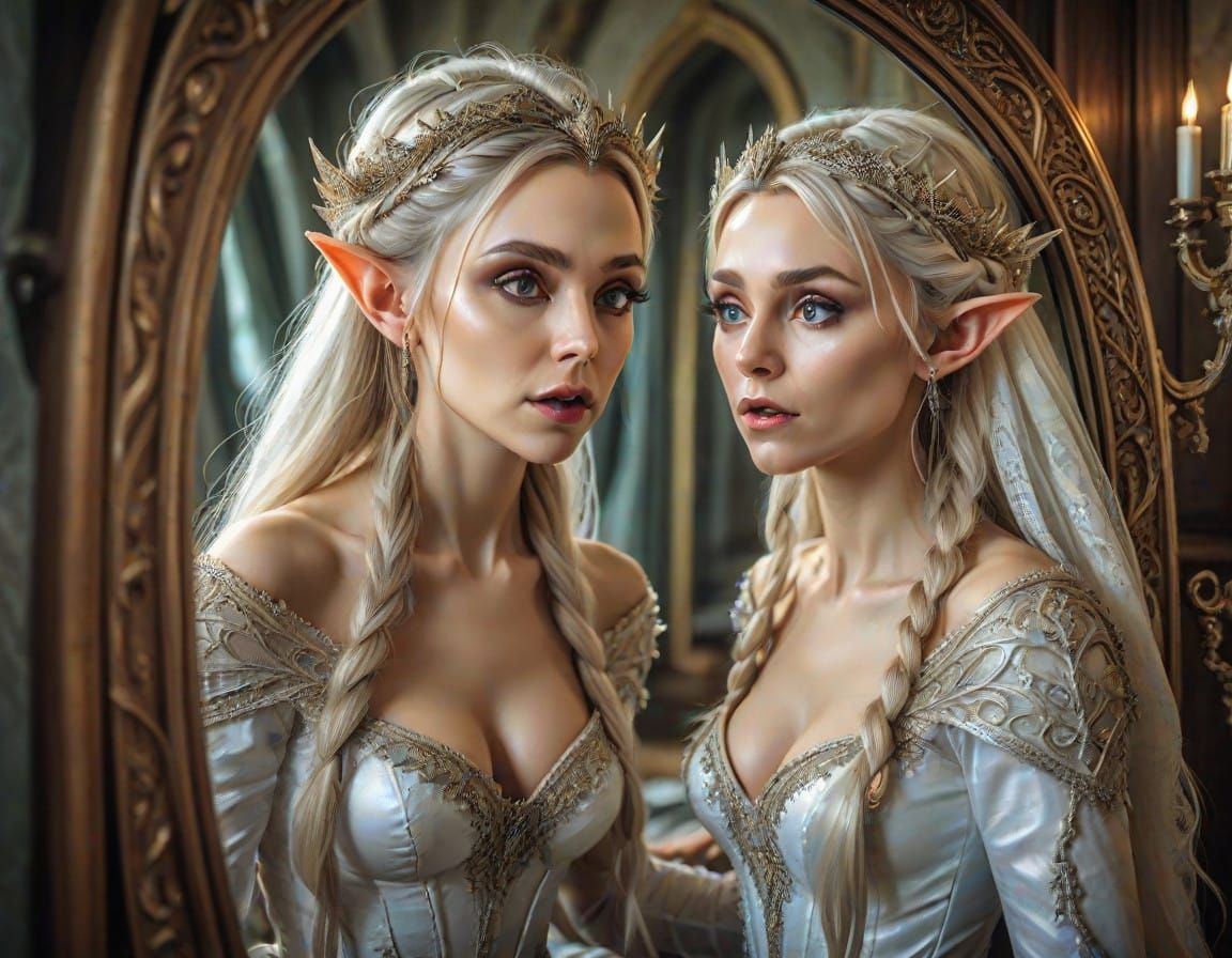 Desperate Elven Bride Reflects in Mirror