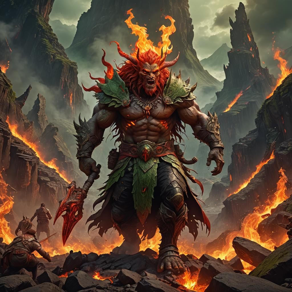 Fantasy Art: Fire God Beaten by Bark Boy