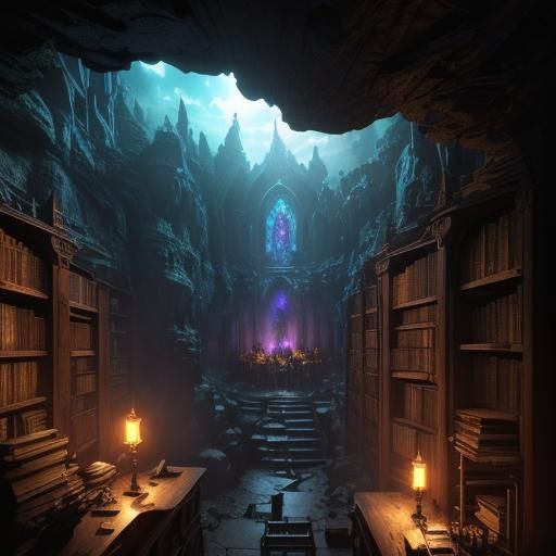 Fantastical Library Interior in Detailed Matte Painting