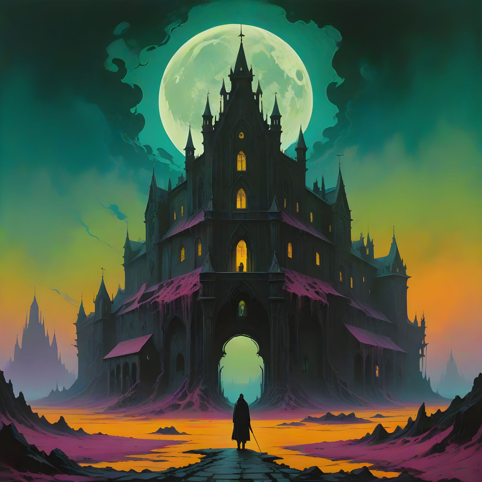 Mysterious Moonscape with Eldritch Gothic Art