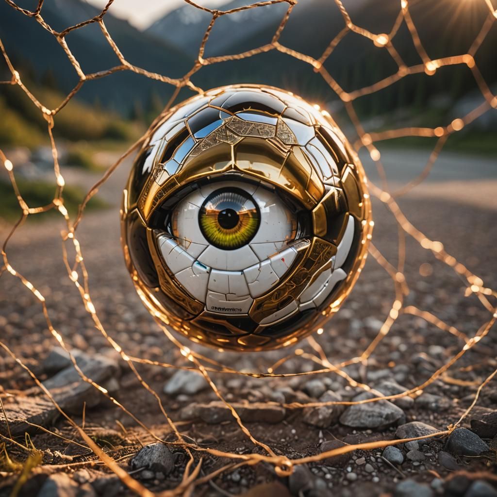 Surreal Eye Portrait: Soccer Goal and Mountain Trail