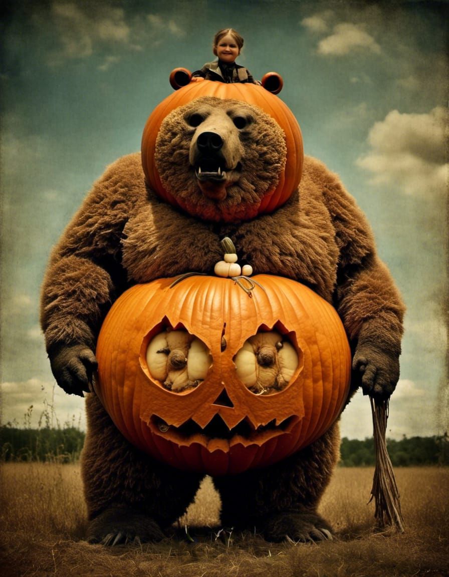 Obese Pumpkin-Bear Photographic Portrait