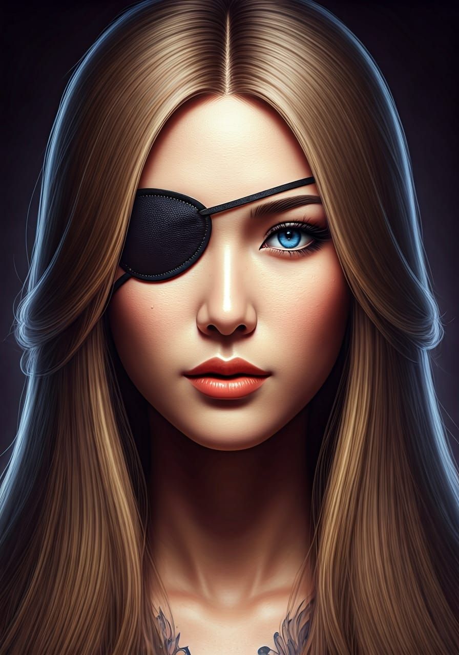 Asian Woman with Eyepatch in Dark Fantasy Art