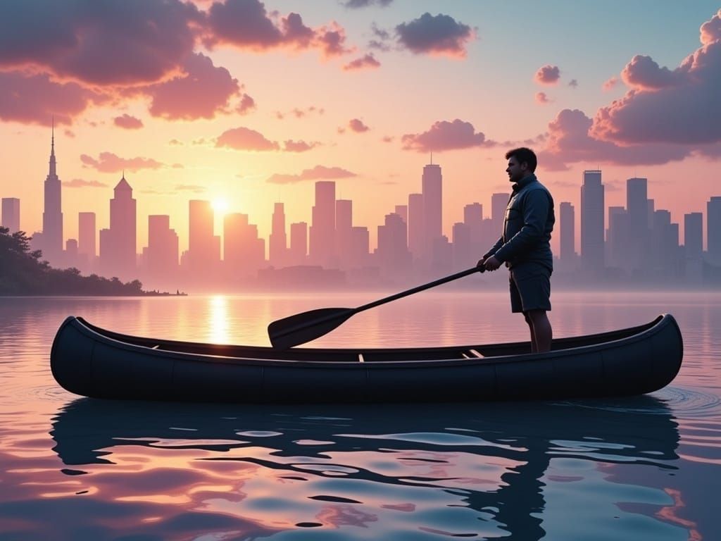 Man Embracing Freedom in Kingston's Urban Landscape