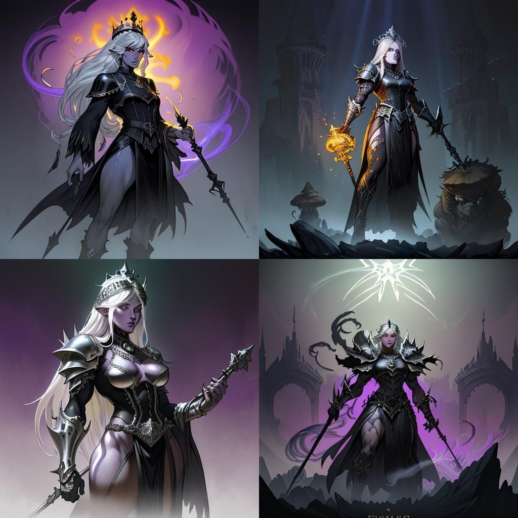 Drow Warrior Overlooking Underdark Battle in Dark Fantasy St...